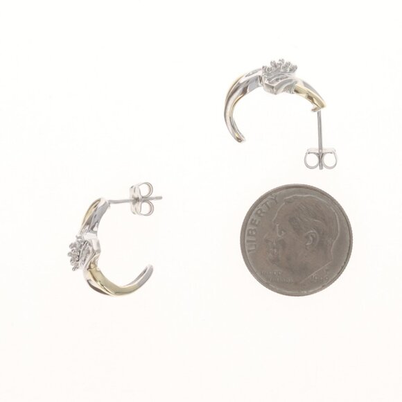 Yellow Gold Diamond Bypass J-Hook Earrings - 10k Round & Baguette .20ctw Pierced - Picture 3 of 4